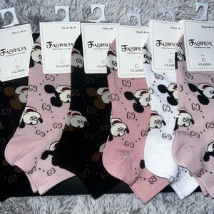 Classic Cartoon Character Socks in Pink, Black, and Brown